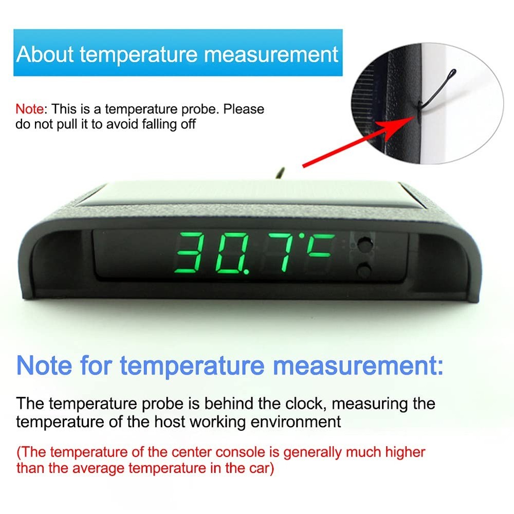 Car Solar Powered LCD Clock Car Solar Powered LCD Clock with Time12/24 Hours ...