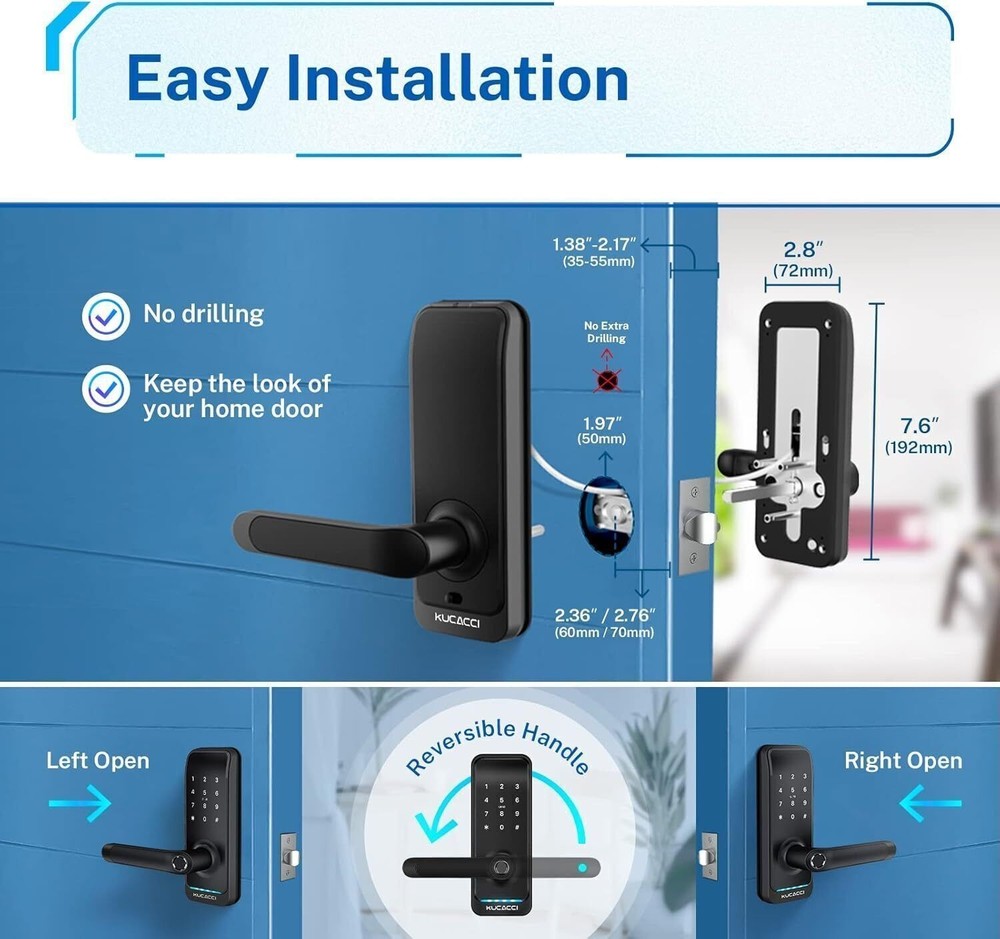 Digital Keyless Entry Smart Lock with Handle Keypad WiFi APP Control Black