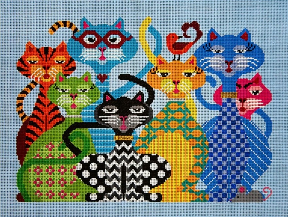 Needlepoint HandPainted JP Needlepoint Cattitude 14x11