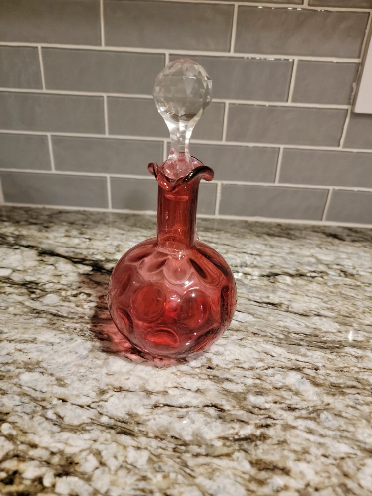 Cranberry Vinegar Cruet with Stopper - Coin Dot Pattern