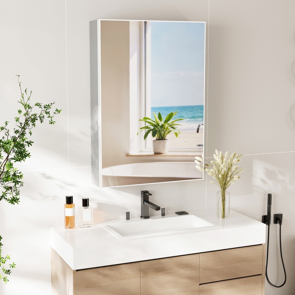Bathroom Mirror Cabinet Ample Vanity with Adjustable Shelves Left Open 20"x28"