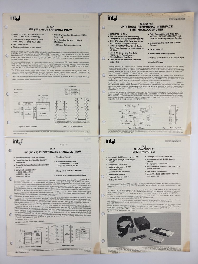 Extremely Rare Original Vintage Preliminary Intel Data Sheets From The 70s & 80s