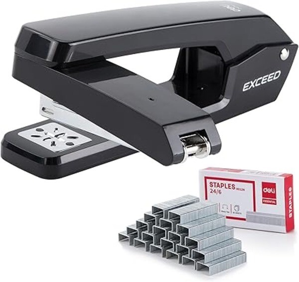 Stapler with 1000 Staples Office Stapler 360° Rotating, 25 Sheet Capacity, Black