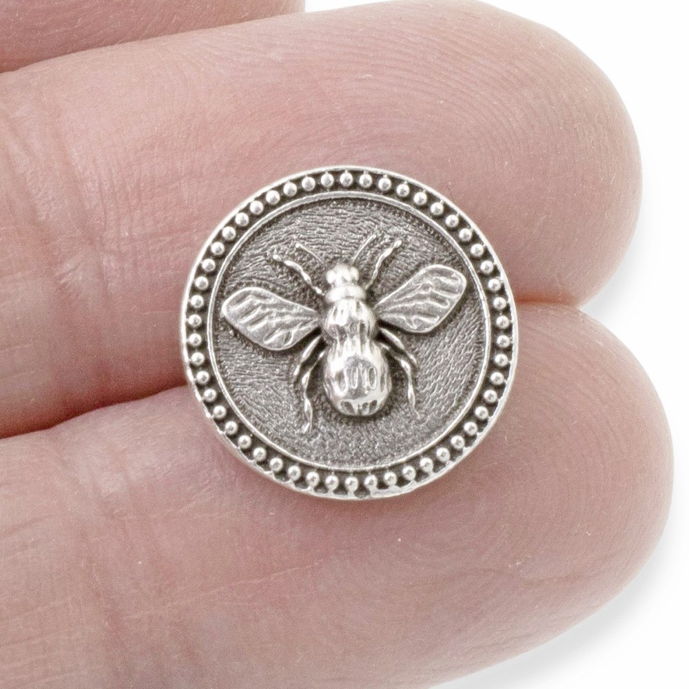 Silver Bee Buttons: TierraCast Antique Silver Leather Cord Clasp Boho 4-Pack