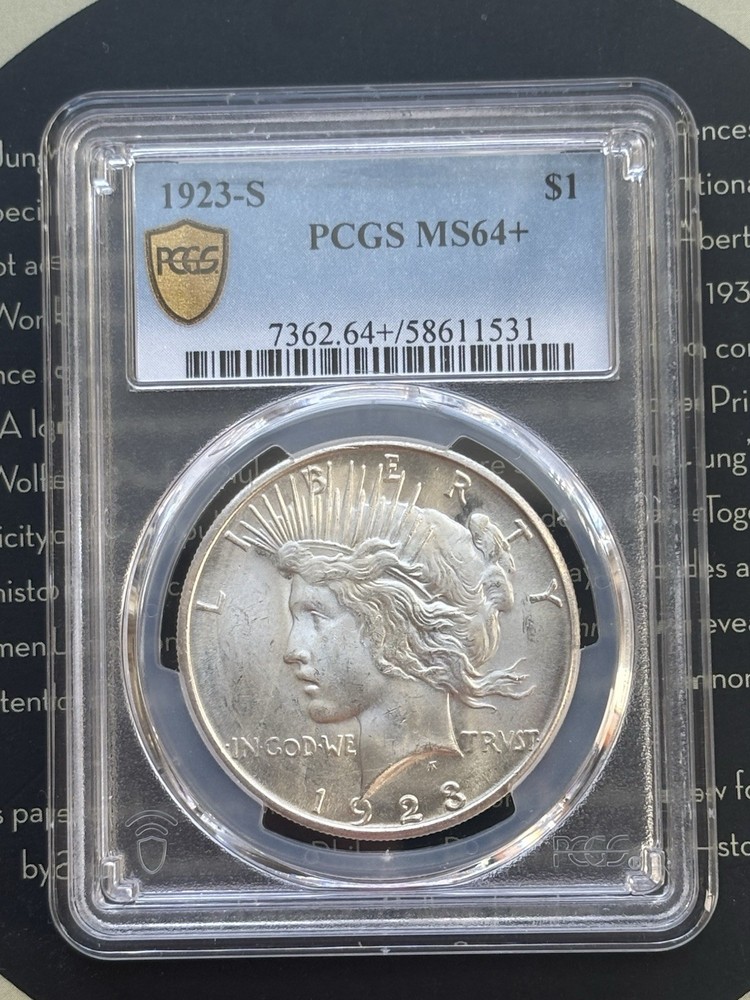 1923-S Peace Dollar PCGS MS64+ Gold Shield