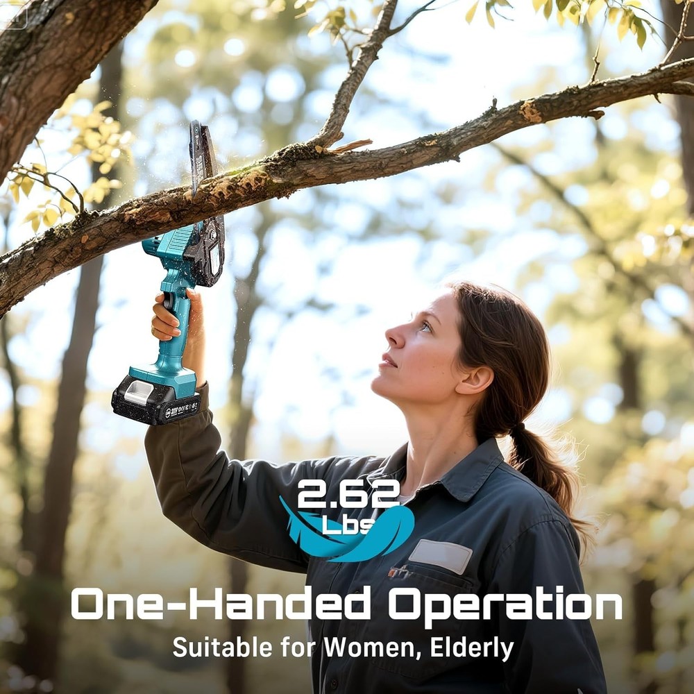 Lightweight 6-Inch Electric Mini Chainsaw - Includes 2 Batteries & Accessories