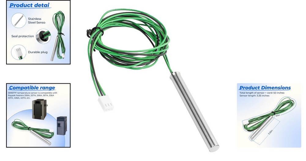 Raypak Compatible Pool Heater Sensor with ±10% Measurement, Durable Materials