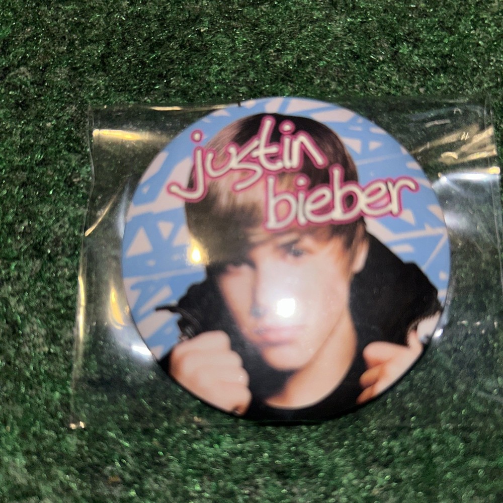 Two Justin Bieber Pins Button Skateboarding Fan Large + Another Pin