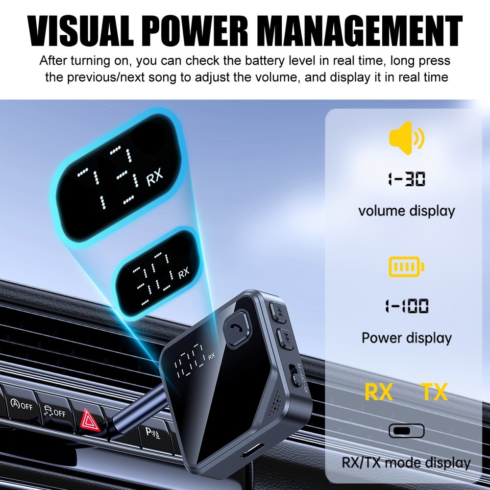 Bluetooth 5.4 Adapter Wireless Audio Transmitter Receiver Car TV AUX