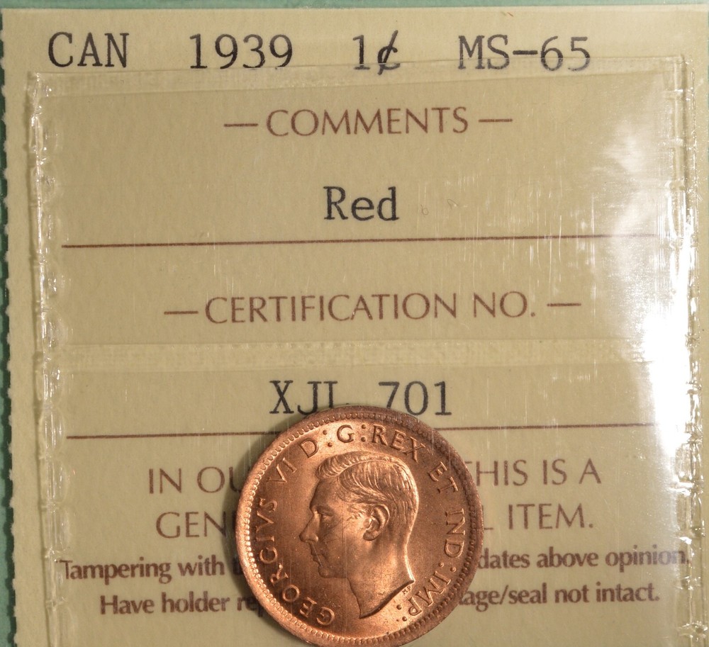 1939 Canada Penny - Graded - ICCS MS65 RED