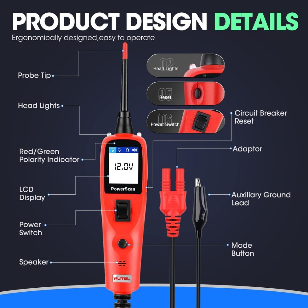 Autel Powerscan PS100 Car Electrical System Diagnosis Tool Power Probe AVO Meter