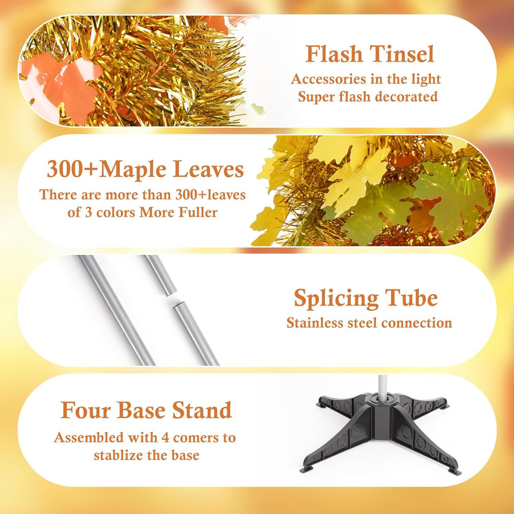 5FT 100 LED Fall Tree Collapsible Autumn Maple Leaf Pop up Tinsel Tree Decor