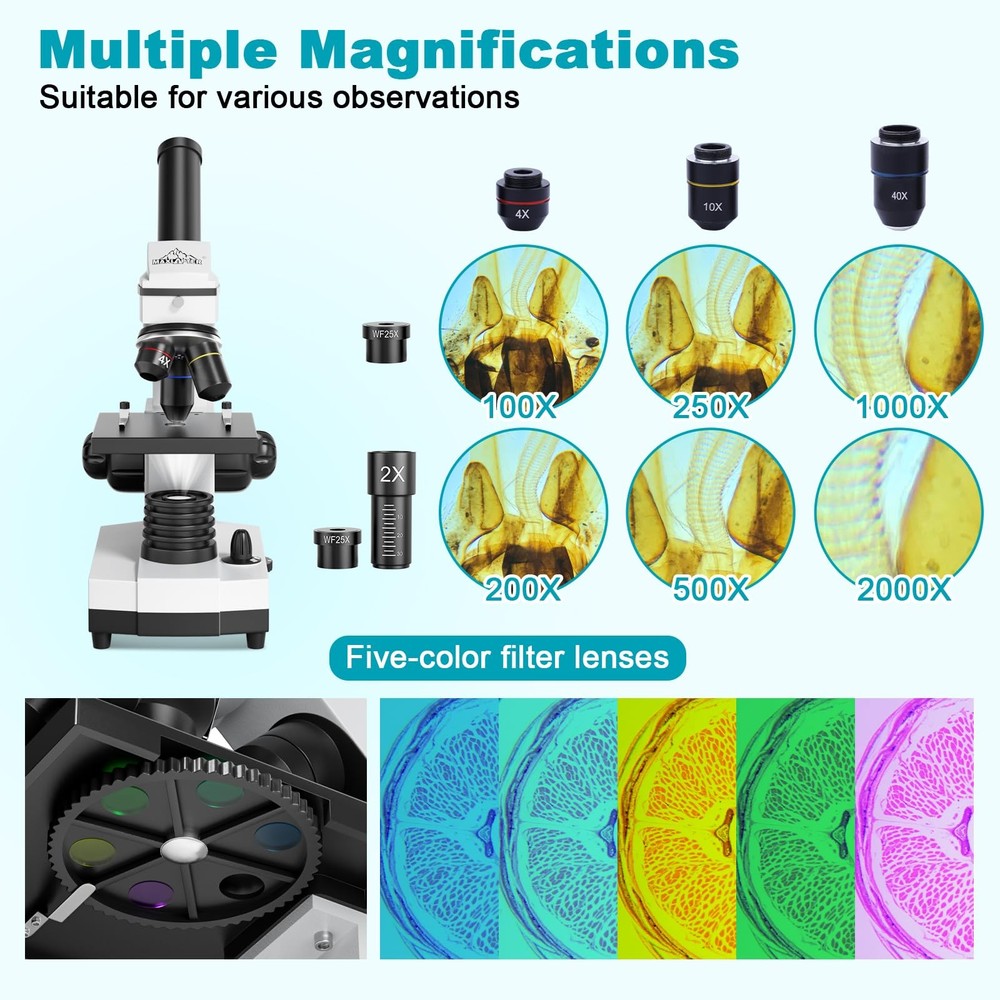 Microscope for Adults Kids Students 100-2000x Powerful WR855(White)
