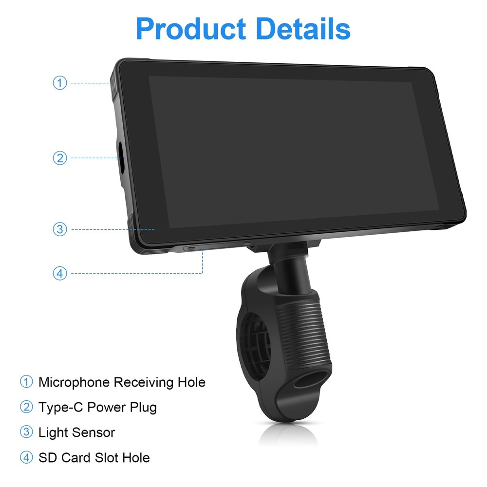 7" Waterproof Motorcycle Navigator Wireless CarPlay Android Auto Portable Screen