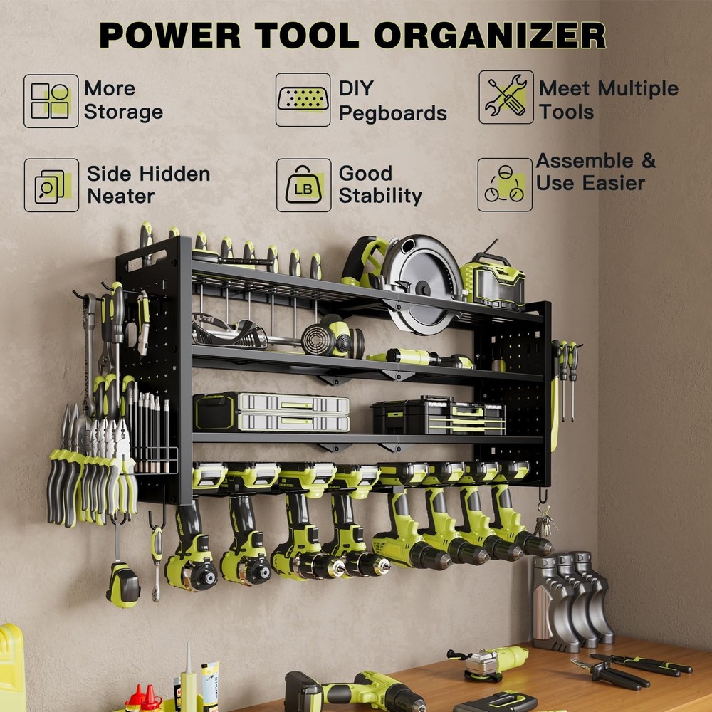 Power Tool Organizer Wall Mount,Cordless Drill Organizer,4 Layers Large Capac...