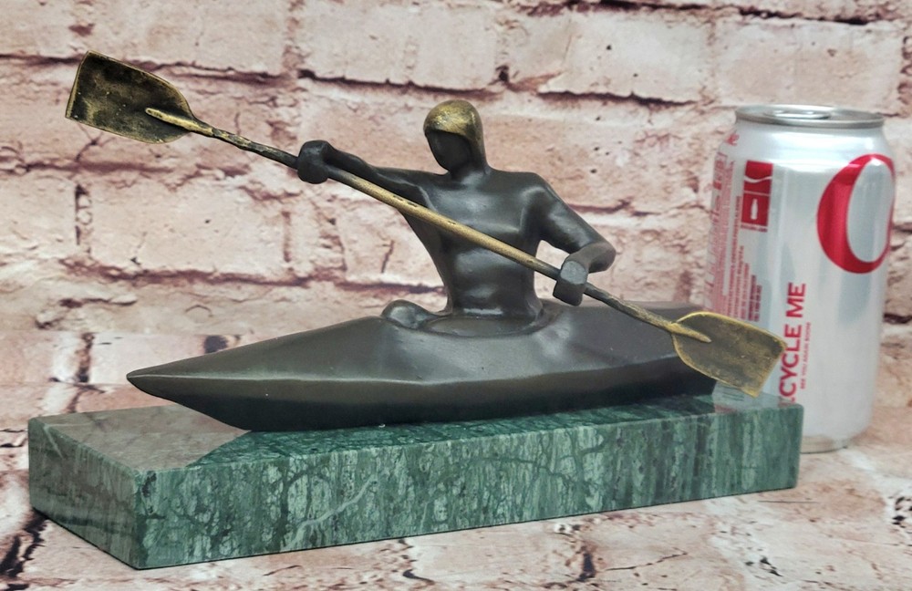 100% Solid Bronze by Lost Wax Method Man Canoer Mid Century Masterpiece Artwork