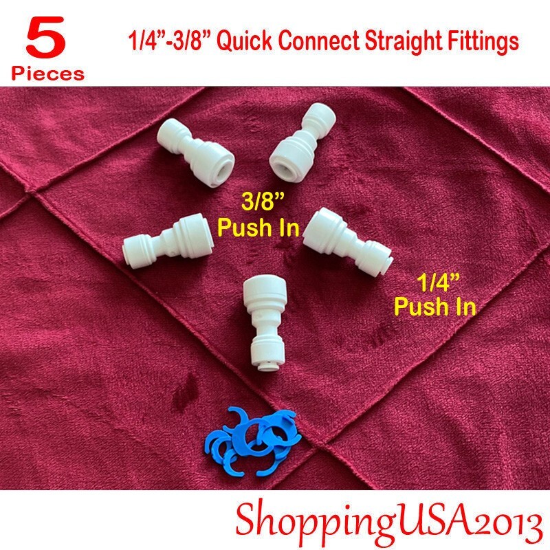 5 Pcs 1/4-3/8 Quick Connect Straight Fitting Connection Push In Water Filter
