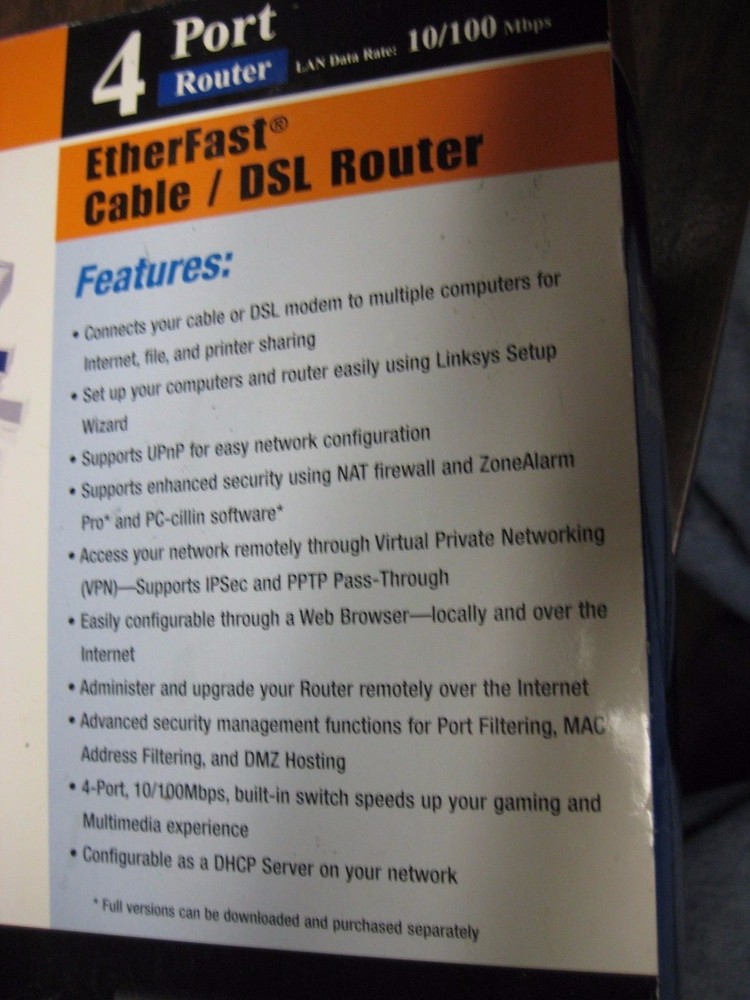 LINKSYS EtherFast Cable DSL Router with 4-Port Switch BEFSR41 Wired