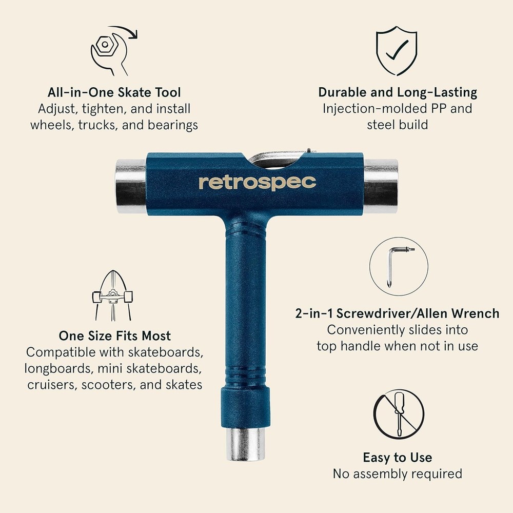 Retrospec Upkeep All-in-One Multi-Function Portable Skate Tool 2-in-1 , Navy