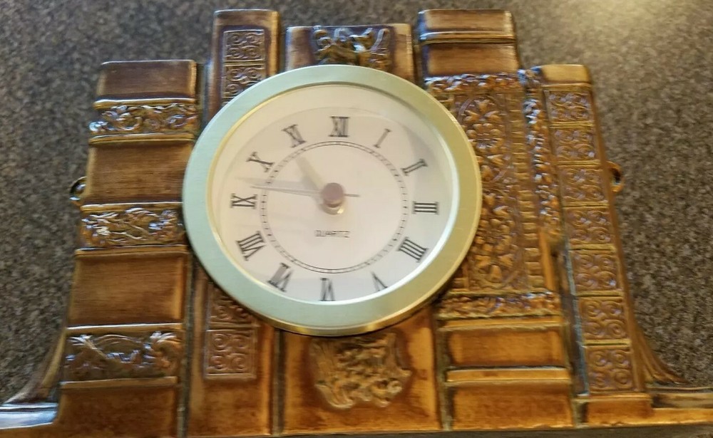 Brown in Color ~ Quartz ~ Book Design ~ 5.5" Tall ~  Mantel Clock