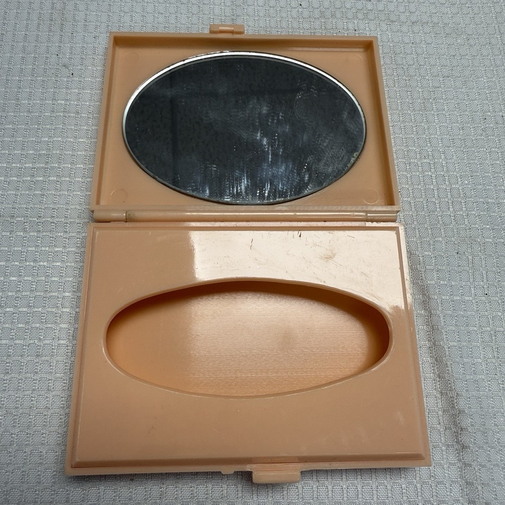 Vintage Pink Peach Compact Tissue Holder Mirror Purse Case Vanity Bathroom