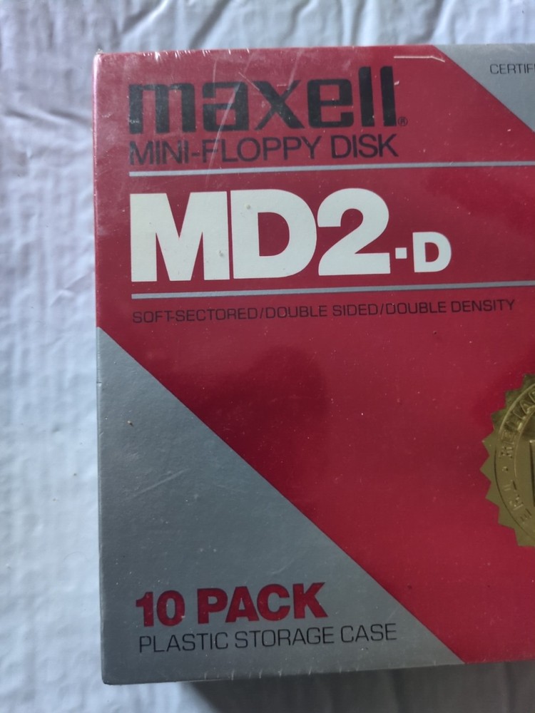 SEALED VTG Maxell Mini-Floppy Disk MD2-D 10 Pieces NEW Double Sided Density NOS