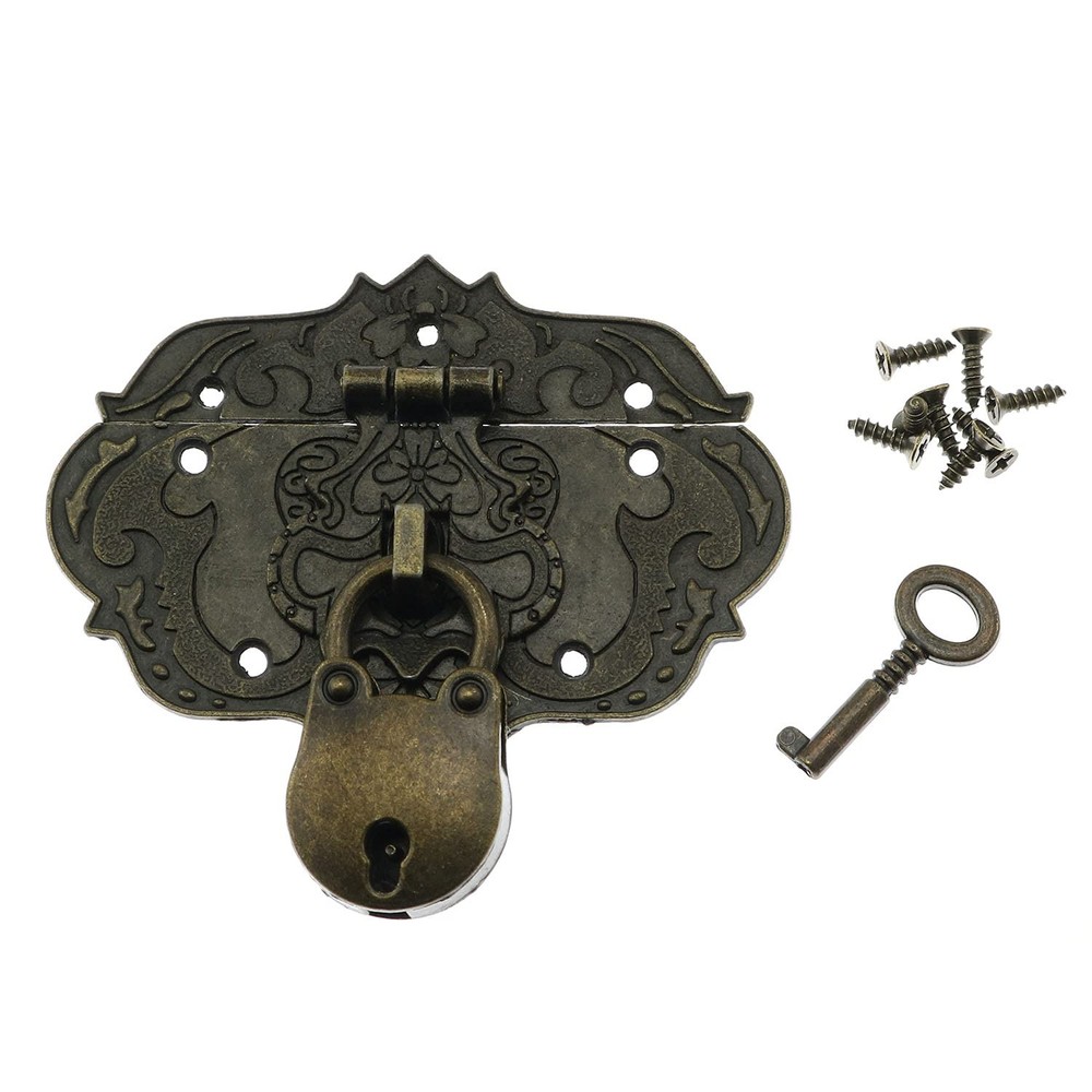 LDCREEE Antique Embossing Decorative Brass Hasp Clasp Latch Lock with Bronze