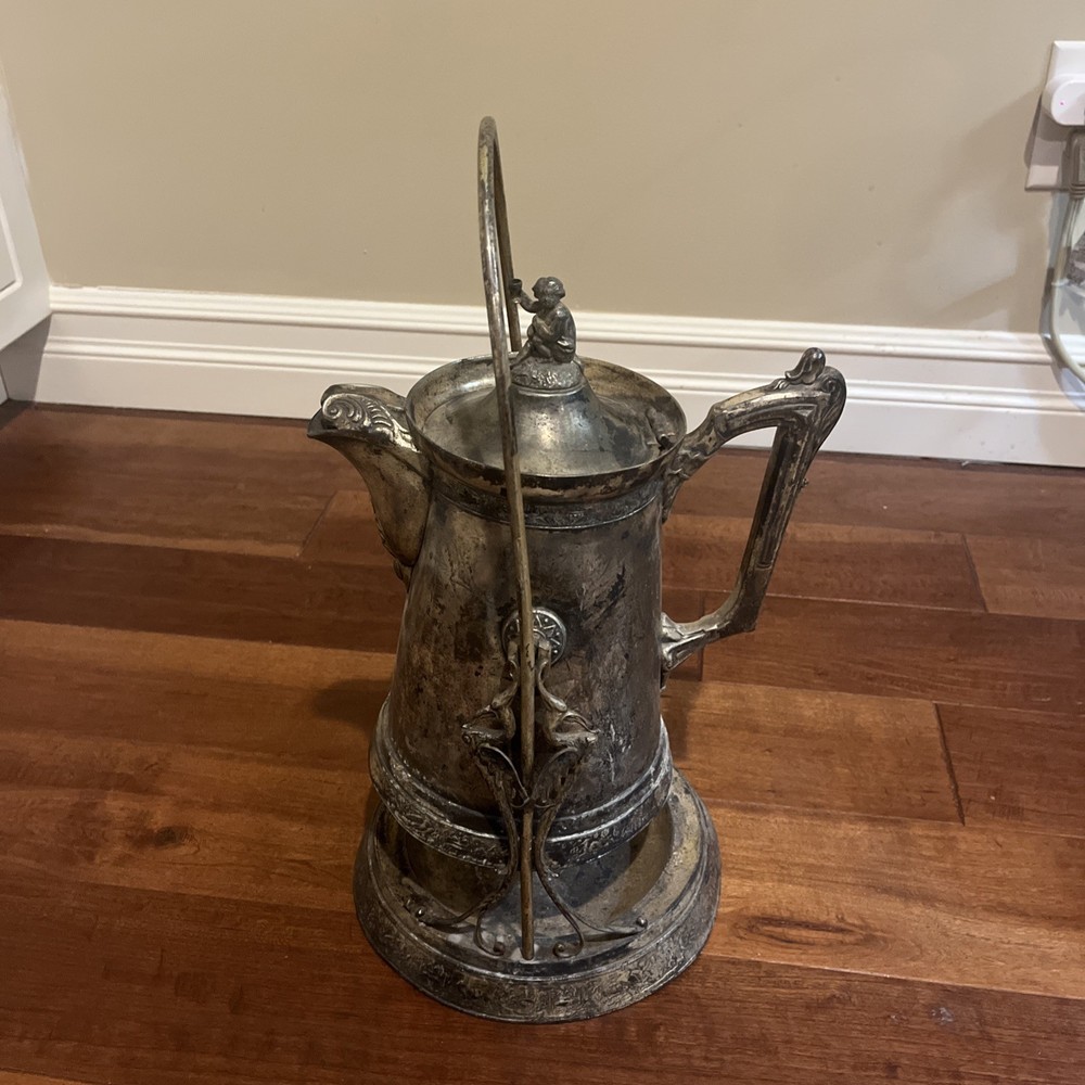 Antique Victorian Silver-Plated Tilting Water Pitcher with Stand