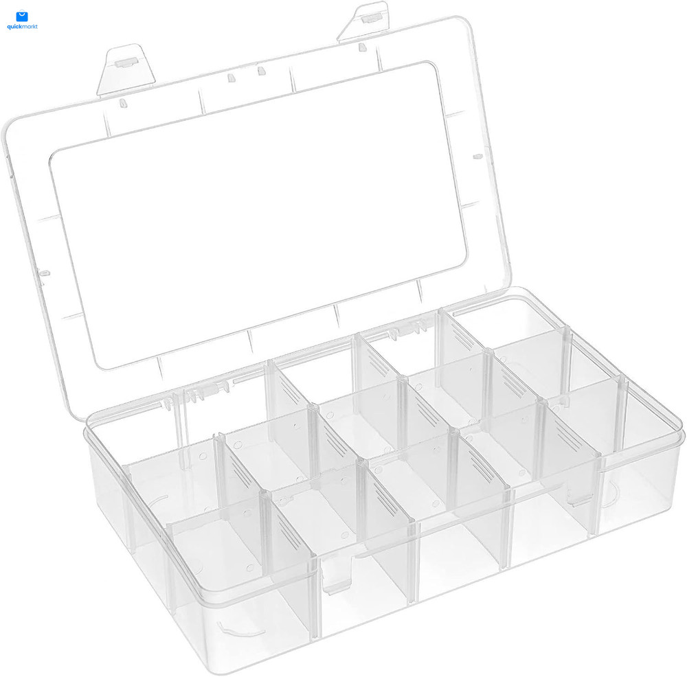 BTremary 15 Grids Clear Plastic Storage Box with 15 Grids, Transparent