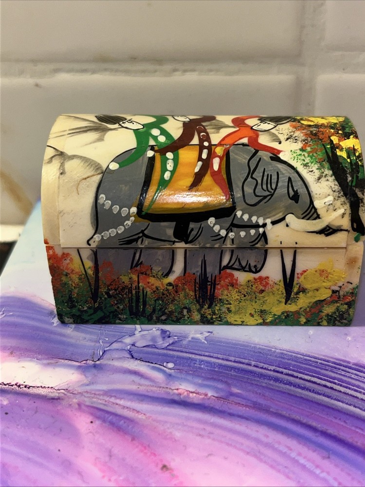 Circa 1970 Persian Painted Camel Bone Trinket Box