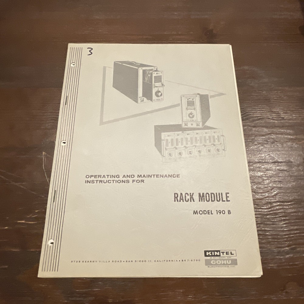 Kintel COHU Model 190B Rack Module Operating Instruction 2X-105 1961