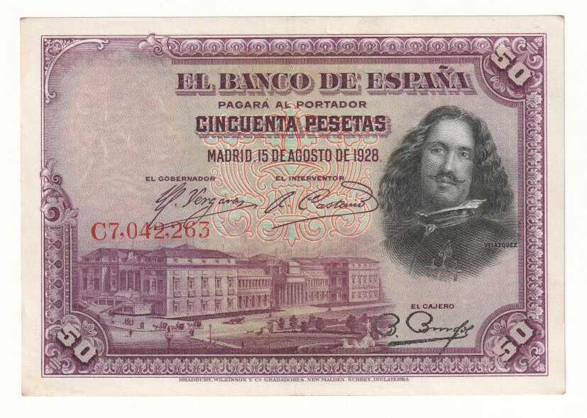 SPAIN 50 Pesetas Banknote (1928) P.75b - EF