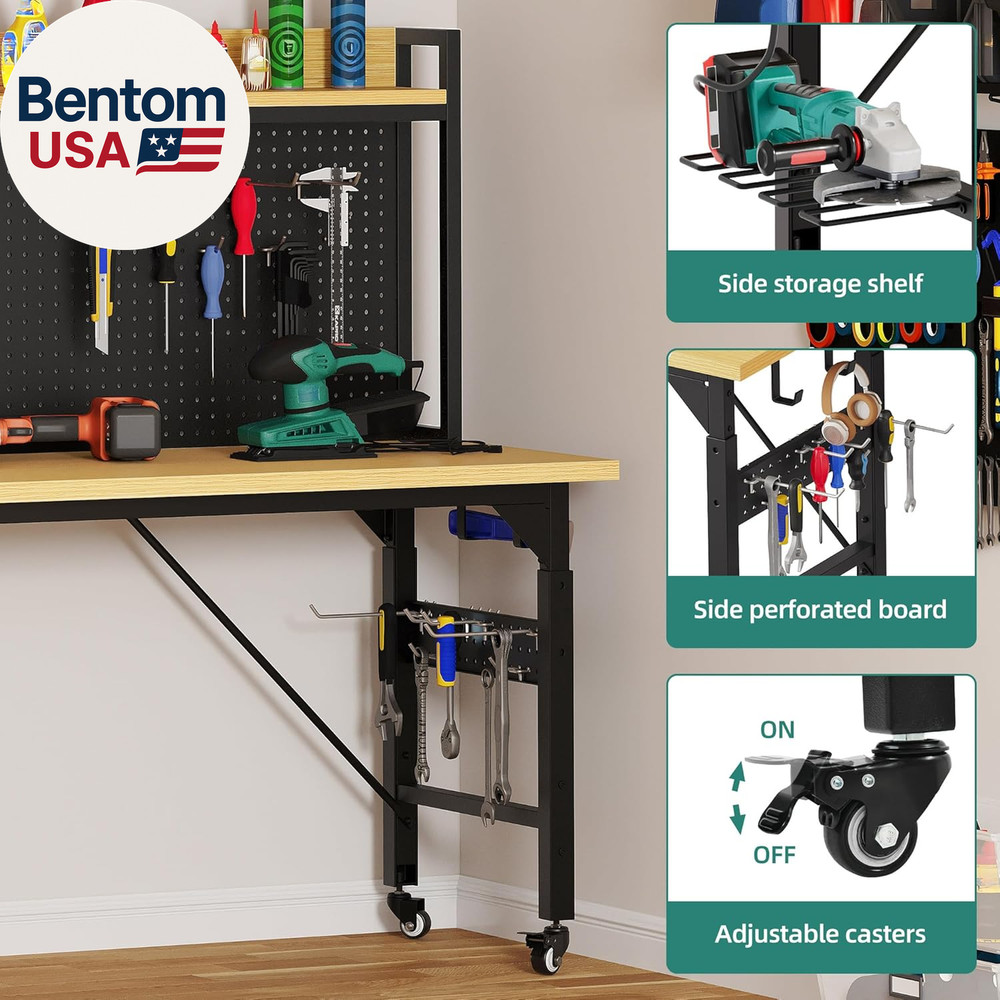 Adjustable Workbench 60 Inch Rolling Garage Table