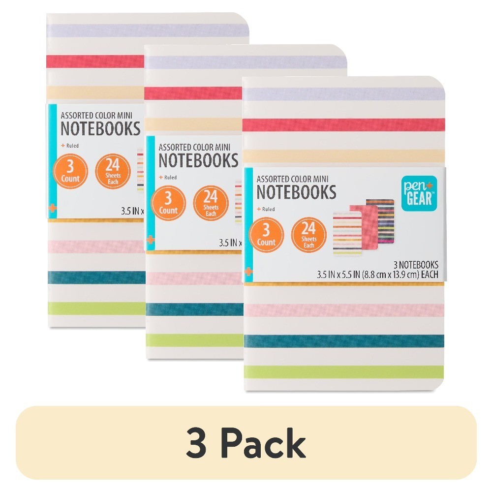 (3 pack) Assorted Color Mini Notebooks, 3.5" x 5.5", 144 Ruled Pages, 3 Count