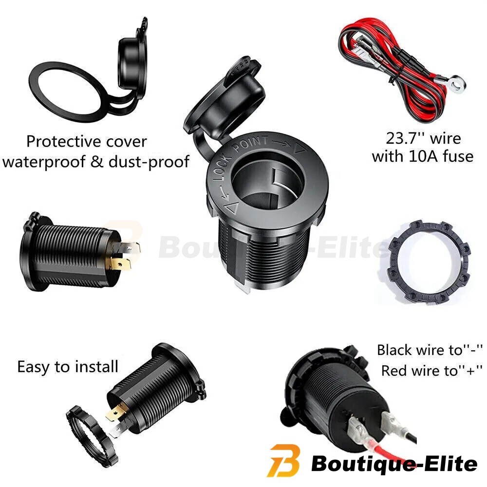 12V Cigarette Lighter Socket Power Plug Outlet Car Marine Motorcycle Receptacle