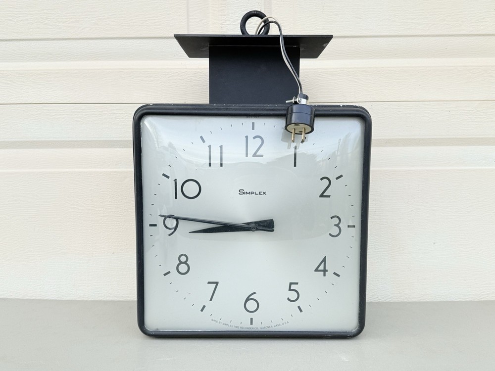 Vintage Simplex Industrial Hanging Ceiling Clock Square Double Sided