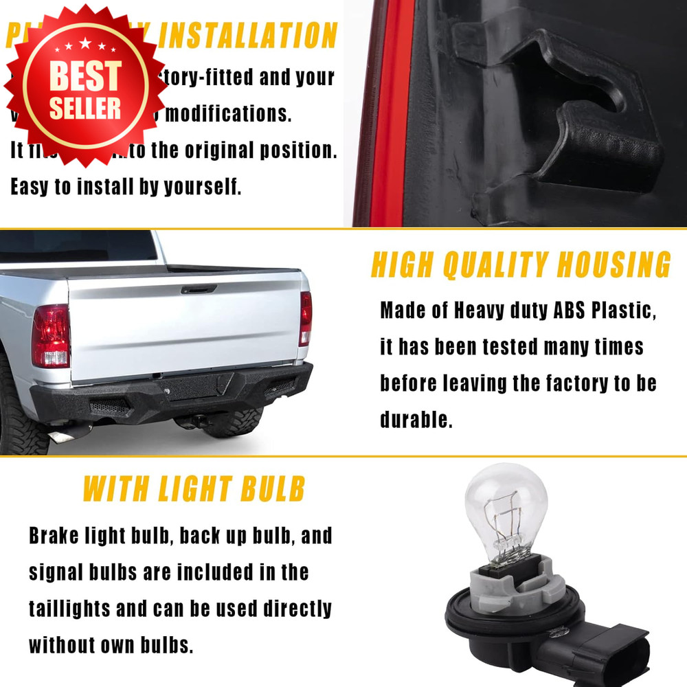 Tail Light Assembly Pair 2009-2018 Ram 1500 2500 3500 Pickup Bulb US