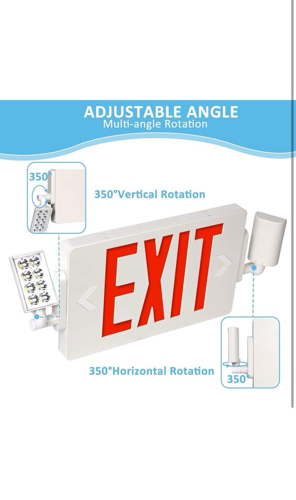 2 Gruenlich Doble Sided LED Exit Sign Emergency Combo Light Adjustable Heads