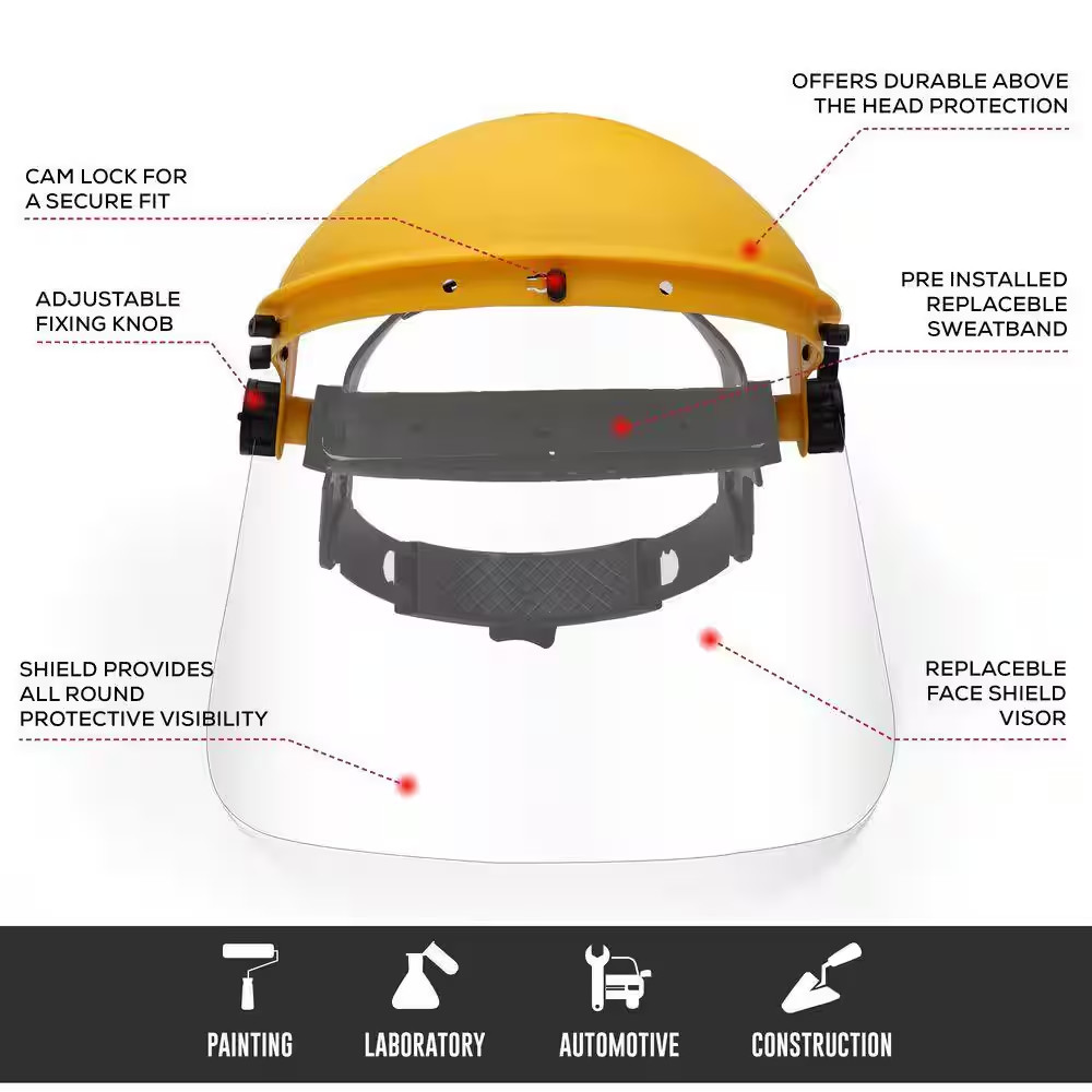 3-Pack, Yellow/Clear, Reusable Face Shield with Ratchet