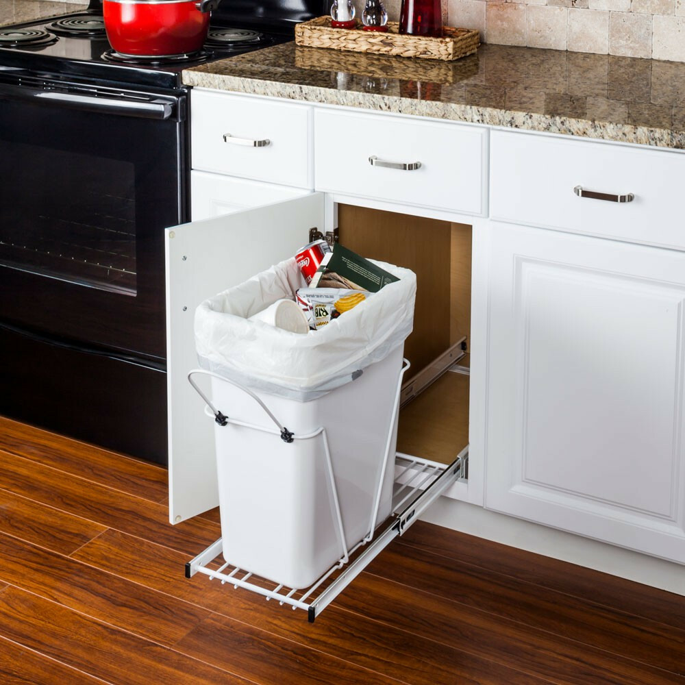Single White Trash Can Pullout Unit with 35 Quart Can