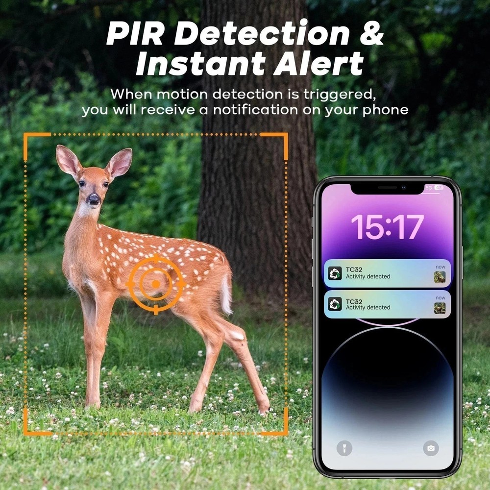 4G LTE Cellular Trail Camera with Solar Panel 2.5K Smart Security Cam Auto Track
