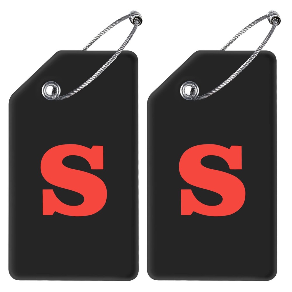 2 Pack Initial Luggage Tag, Silicone Tags for Suitcases with S, Black