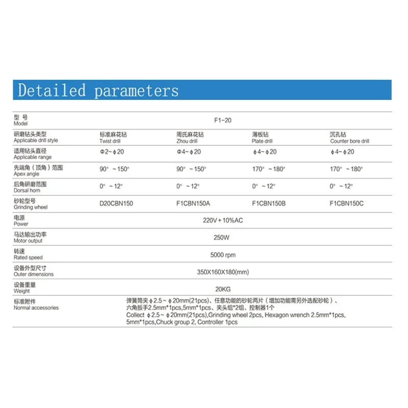 F1-20 Sharpener Machine Drill Grinding Machine 2-20mm 5 in 1 Drill Bit Grinder