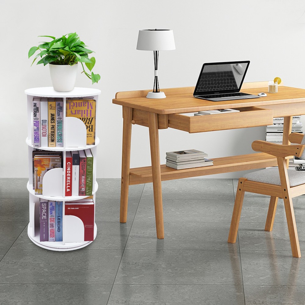 3 Tier Stackable Shelf 12-Compartments Bookshelf Organizer Holder 360° Rotating