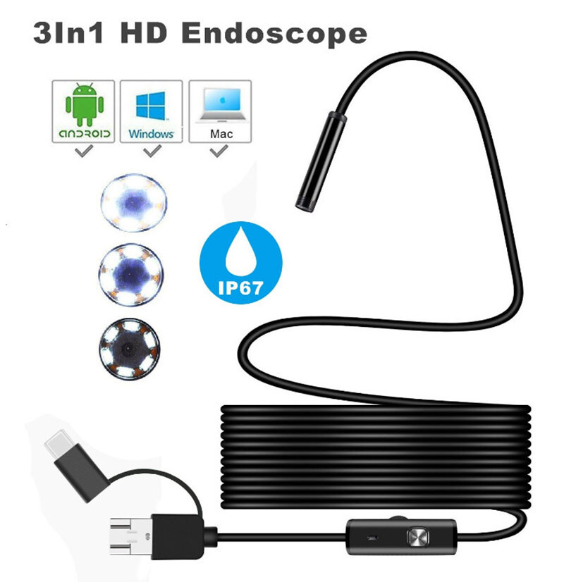 Type-c/Micro USB Endoscope Borescope Waterproof Camera For Mac Android Windows
