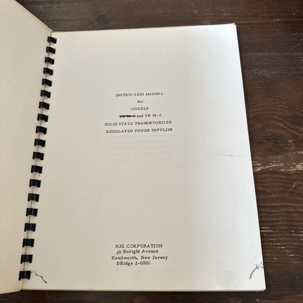 NJE TR 18-3 & TR 36-2 Solid State Transistorized Regulated Supplies Instruction