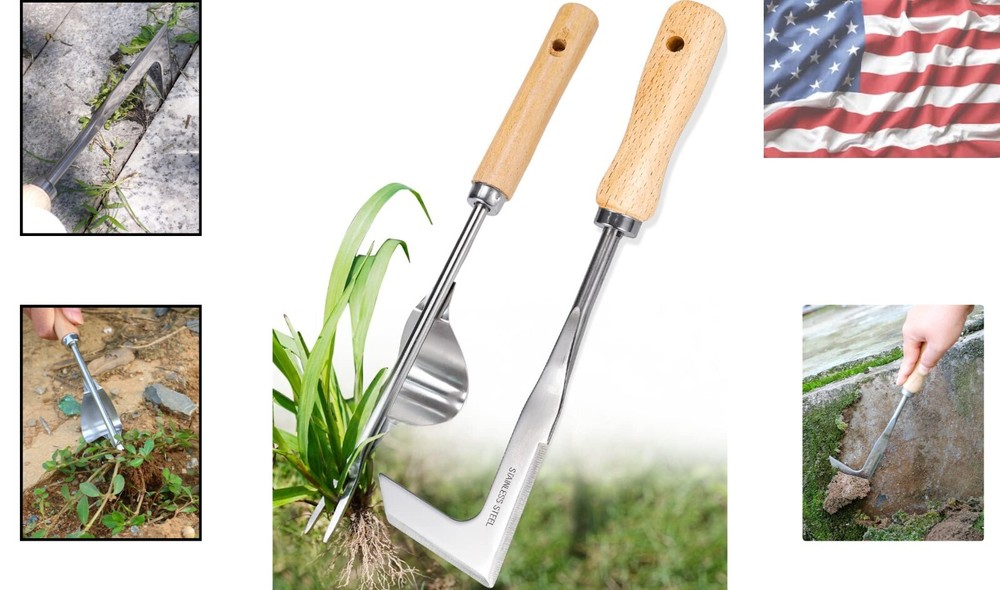 Sharp Stainless Steel Weeder Tools - L-Shape and Fork for Quick Weed Removal