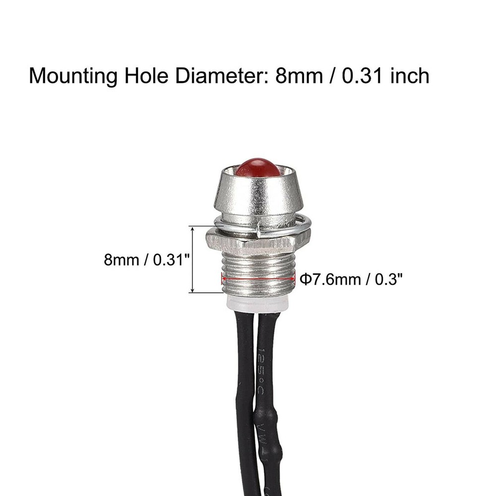 10PCS Car Boat LED Metal Indicator Light 12V 8mm Pilot Dash Panel Single Lamps