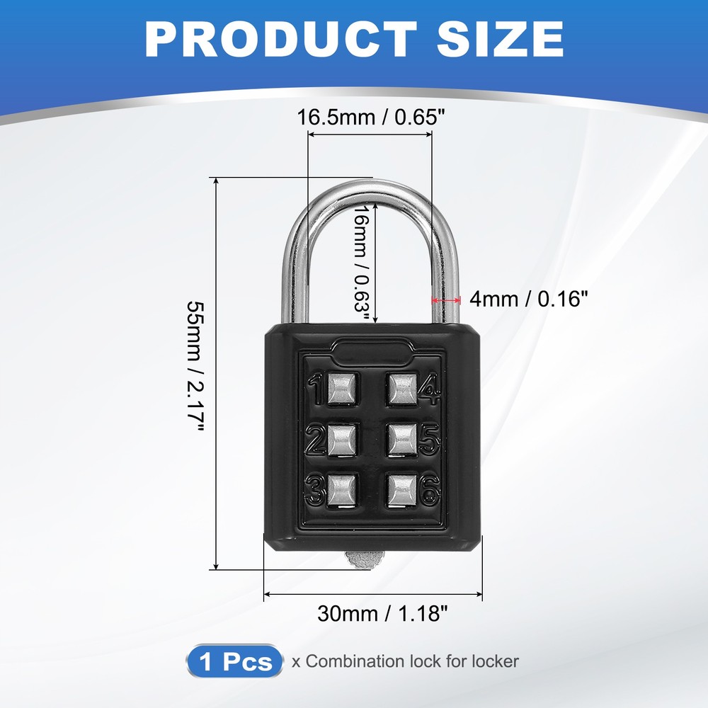 Push Button Combination Padlock 6-Digit 3-Position Lock Black