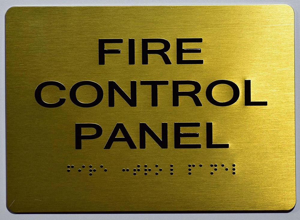 FIRE Control Panel Sign - Gold With Braille and Raised Letters ( Size 5x7)
